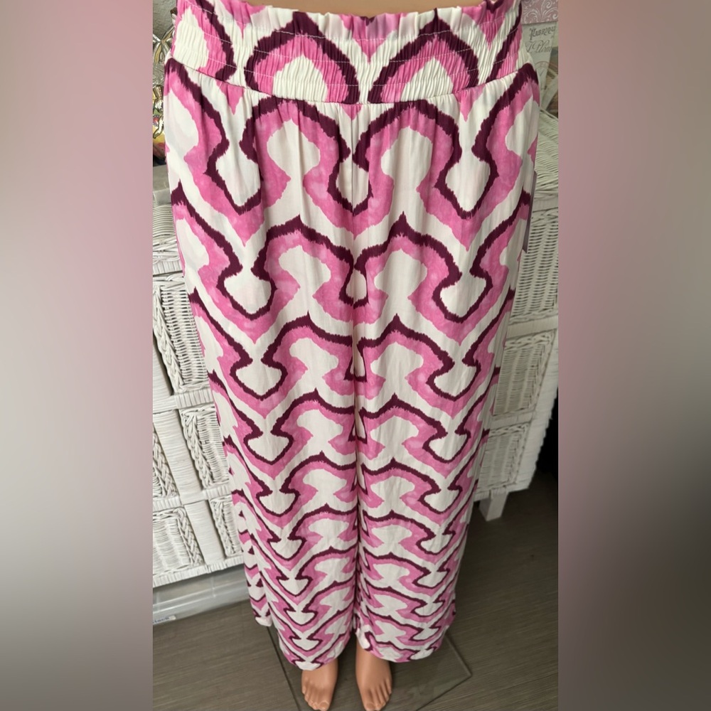 Rose & Olive Resort wide leg Pants high waisted - Pink & White colors Size S NWT - Picture 4 of 12